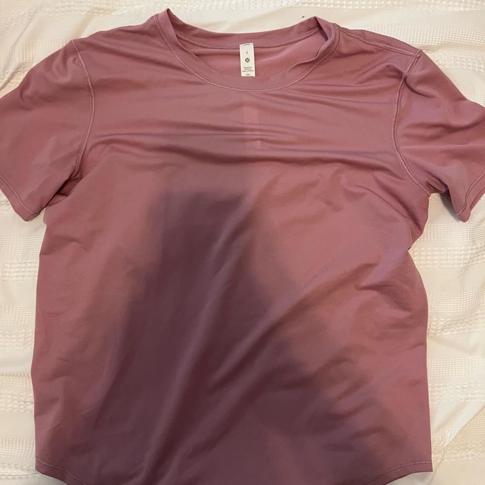 Lululemon High Neck Running and Training T shirt Color- Pink Taupe